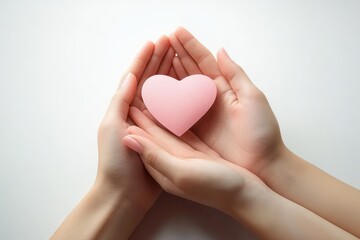Couple Holding Pink Paper Heart Symbolizing Love and Bonding in a Minimalistic Style