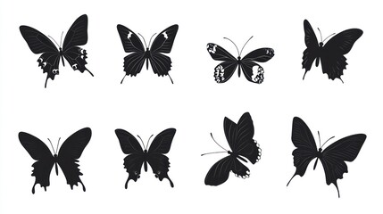 Elegant Black Butterfly Silhouettes: A Collection of Eight Exquisite Designs