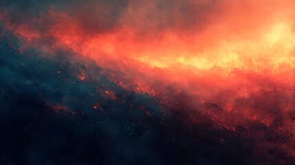Fototapeta premium digital artwork depicting a dramatic and fiery sky features a vivid gradient of colors, transitioning from deep blues to intense oranges and reds resembling a burning horizon