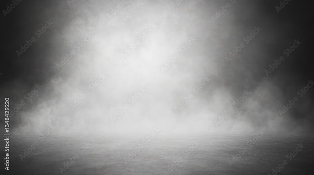 Poster grayscale studio background with textured wall and floor in soft misty light