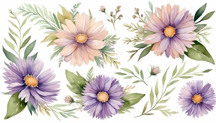 Watercolor Flower Assortment Delicate Floral Arrangement for Invitation Card Design