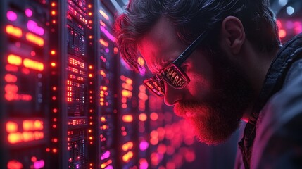 Network Security Specialist Configuring Firewalls and Protocols in Modern Server Room