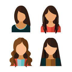 Diverse female avatars showcase varying hairstyles and clothing in a simple, clean design. Each character offers a unique visual representation.
