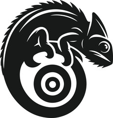 black and white cartoon chameleon coiled illustration