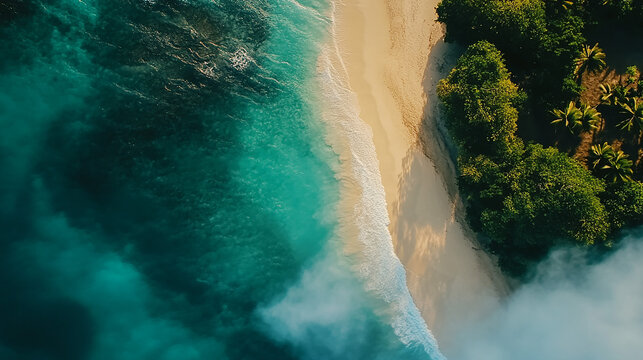 Aerial view of Mauritius island cloudy beach high