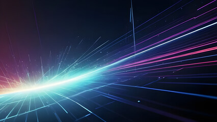 Abstract futuristic light streaks shooting across cyberspace horizon