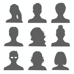 Silhouette Headshots: A diverse group of people depicted in shadow, showing a variety of hairstyles and potential professions. Anonymous and inclusive representation.