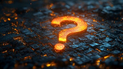 Glowing question mark on a financial dashboard