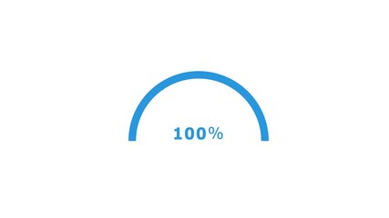 Loading bar animation. Half circle loading ring.Semicircular indicator transitions blue color, with percentage increasing from 0 to 100, Speed meter and charging meter - Powered by Adobe