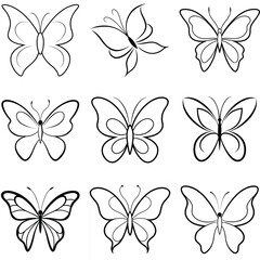 Obraz premium Set of Butterfly Line art icon vector