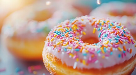 Delicious donut with sprinkles, close-up view capturing the sweet delight