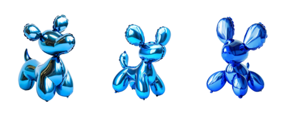 Metallic blue balloon dog in clip art style isolated on white background.
