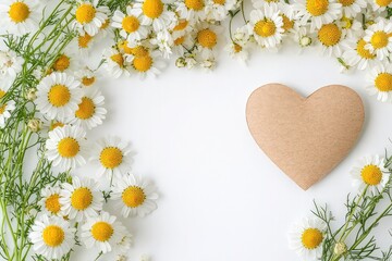 Obraz premium heart of daisies on wooden background
