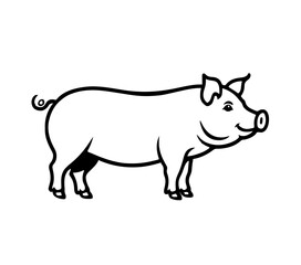 Fototapeta premium Cute sketch of a happy pig standing on a light background with copy space