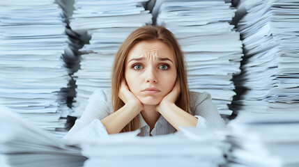 Overwhelmed employee office image stressful environment close-up workload challenge