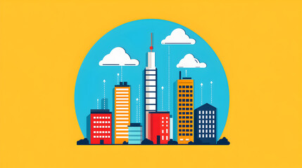Urban skyline illustration cityscape graphic design modern environment vibrant colors