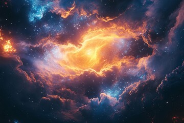 Obraz premium A Brightly Lit Nebula Surrounded by Stars in Deep Space