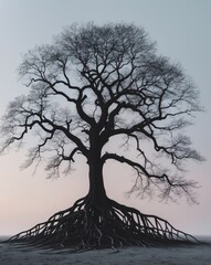 Black tree silhouette showing roots and branches spreading