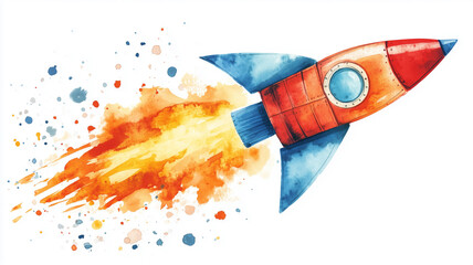 水彩イラストのクラシックロケット