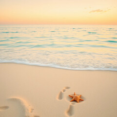 Naklejka premium Serene Beach Sunset with Starfish – Peaceful Coastal Scene