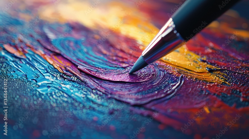 Poster detailed view of a tablet s stylus on its screen, showcasing precise lines and an artistic interface