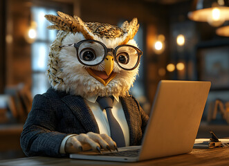 Vintage Owl with Glasses in Office Setting