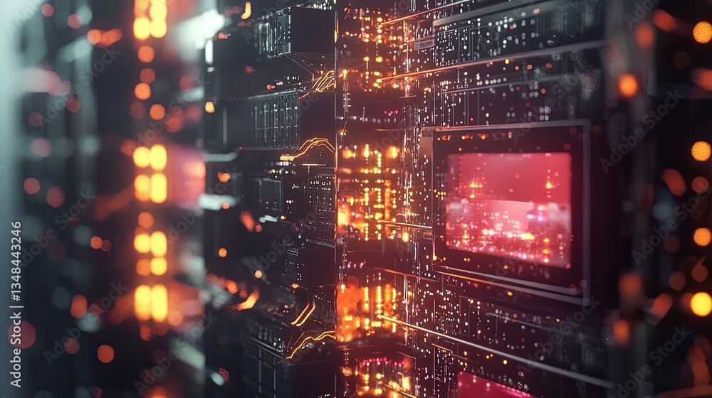 Aufkleber Macro shot of the TCP/IP stack in a simulated network environment, showcasing real-time data exchanges.