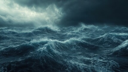 Turbulent ocean waves under a stormy sky