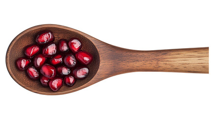 "Pomegranate Seeds in Wooden Spoon on Transparent Background 