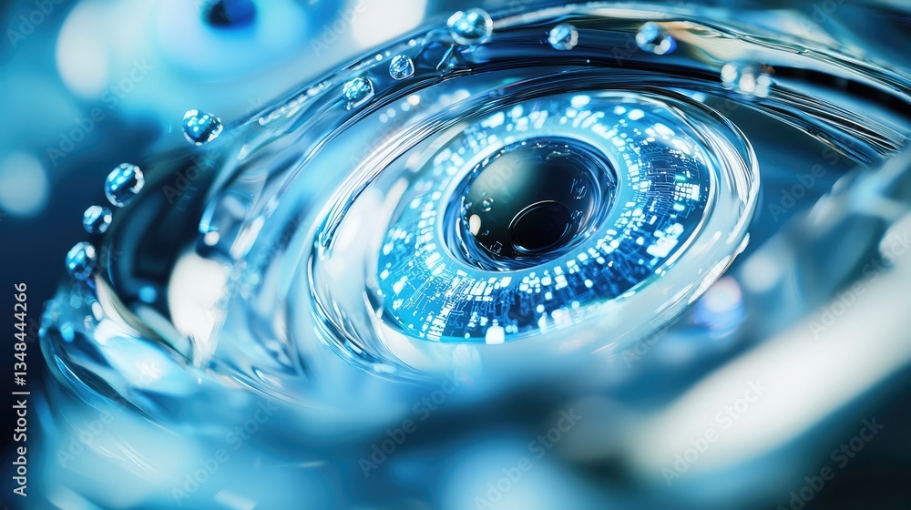 Poster A close-up of AR contact lenses with embedded sensors and display elements, representing wearable technology for augmented reality experiences.