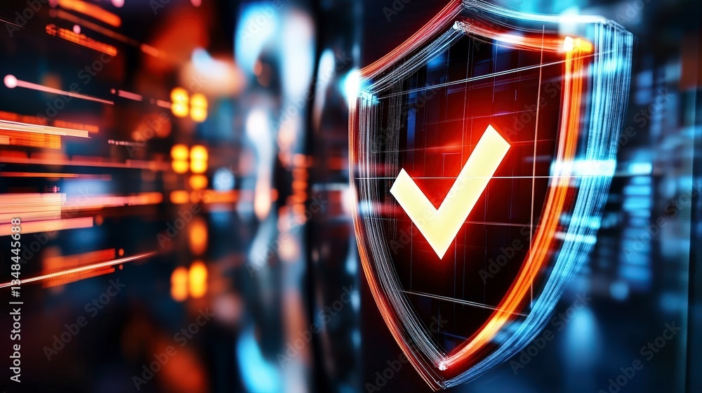 Poster secure shield digital data protection cyber security checkmark