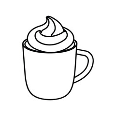 Line art design vector illustration of a hot chocolate mug with a swirl of whipped cream on top.eps
