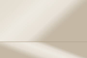 Minimal beige empty room with shadow on floor and wall indoor background. Sunlight streams through the window, vector illustration design for display or presentation product.