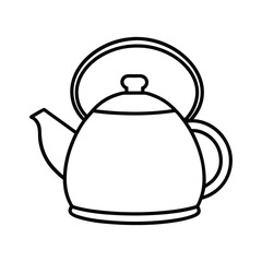 Line art design vector illustration of a tea kettle with a curved spout and a round handle on top.eps