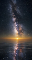 Fototapeta premium A Mirror Lake Suspended in the Void of Space, Reflecting a Distant Galaxy