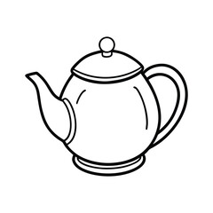 Line art design vector illustration of a tea pot with a curved spout and a round handle.eps