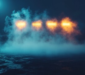Illuminated Stadium Lights in Foggy Night Atmosphere
