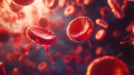 Fototapeta premium Red Blood Cells Flowing in Bloodstream Macro View Close Up