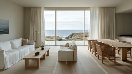 Fototapeta premium Coastal Living Room with Ocean View
