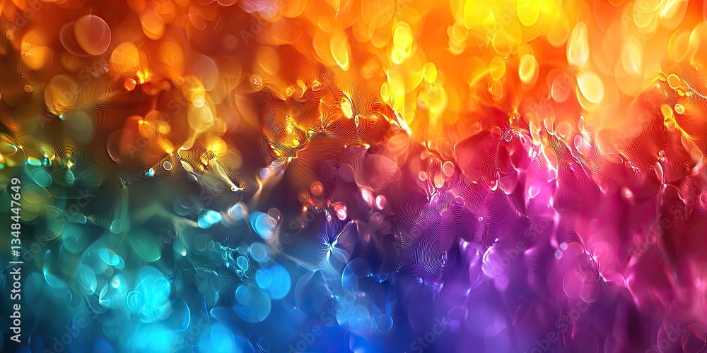 Poster An abstract scene where geometric patterns burst forth with a spectrum of bright, colorful elements, arranging various shapes in a fluid and harmonious manner to convey m