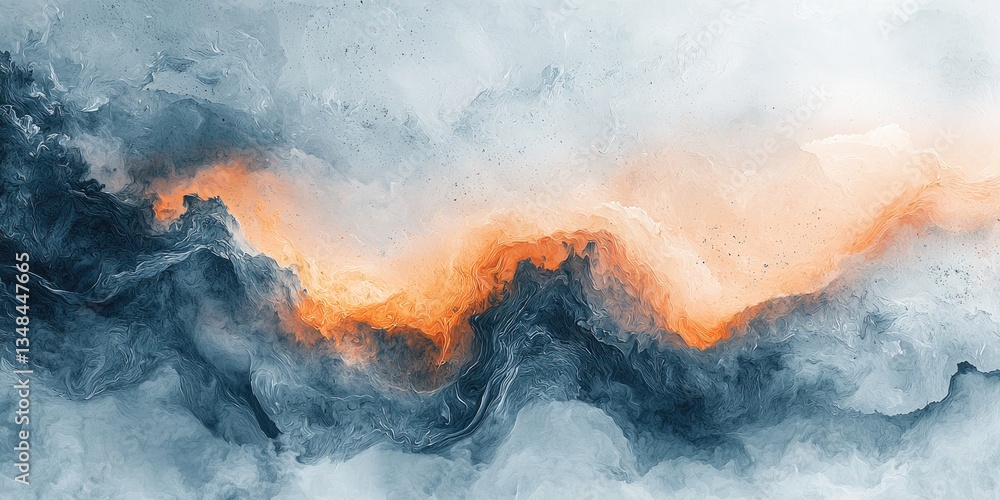 Poster An abstract artwork showcasing watercolor fluid art with dynamic and gentle transitions between hues, creating a visually captivating composition that emphasizes the flui