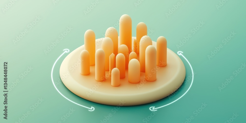 Poster abstract 3d form with soft yellow shapes on green background
