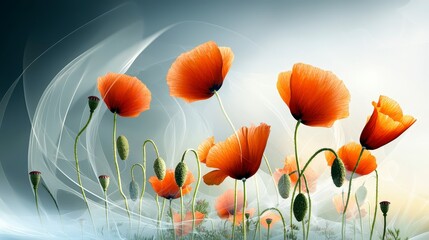 Obraz premium Stunning AI Generated Poppy Field Vibrant Orange Flowers Soft Background