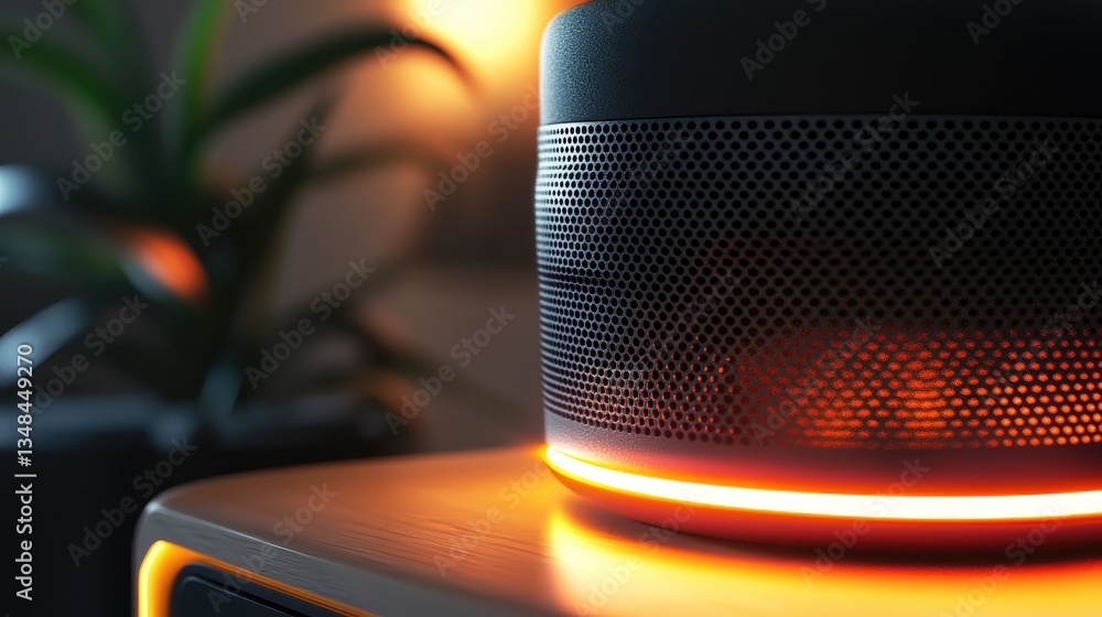 Leinwandbilder a smart speaker with active voice command and a subtle glowing LED ring, blending modern design into home decor.
