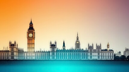 Obraz premium London Skyline Big Ben Parliament Cityscape Illustration