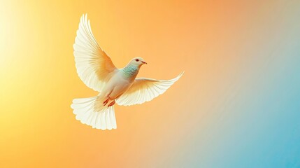 Obraz premium Dove Flying Freely Against Soft Gradient Background in Serene Style