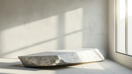 Modern, minimalist stone pedestal in sunlit room