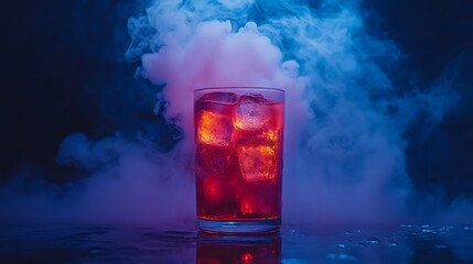 Cocktail Drink with Ice and Smoke in a Nightclub Setting