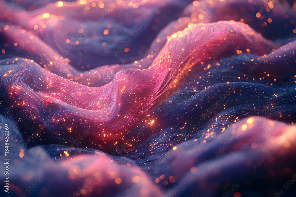Aufkleber a shimmering, iridescent fabric flows in soft waves, illuminated by tiny glowing sparks. ideal for b