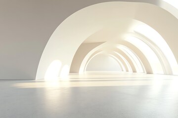 Obraz premium Walking Through a Minimalist Architectural Tunnel with Soft Light and Arches